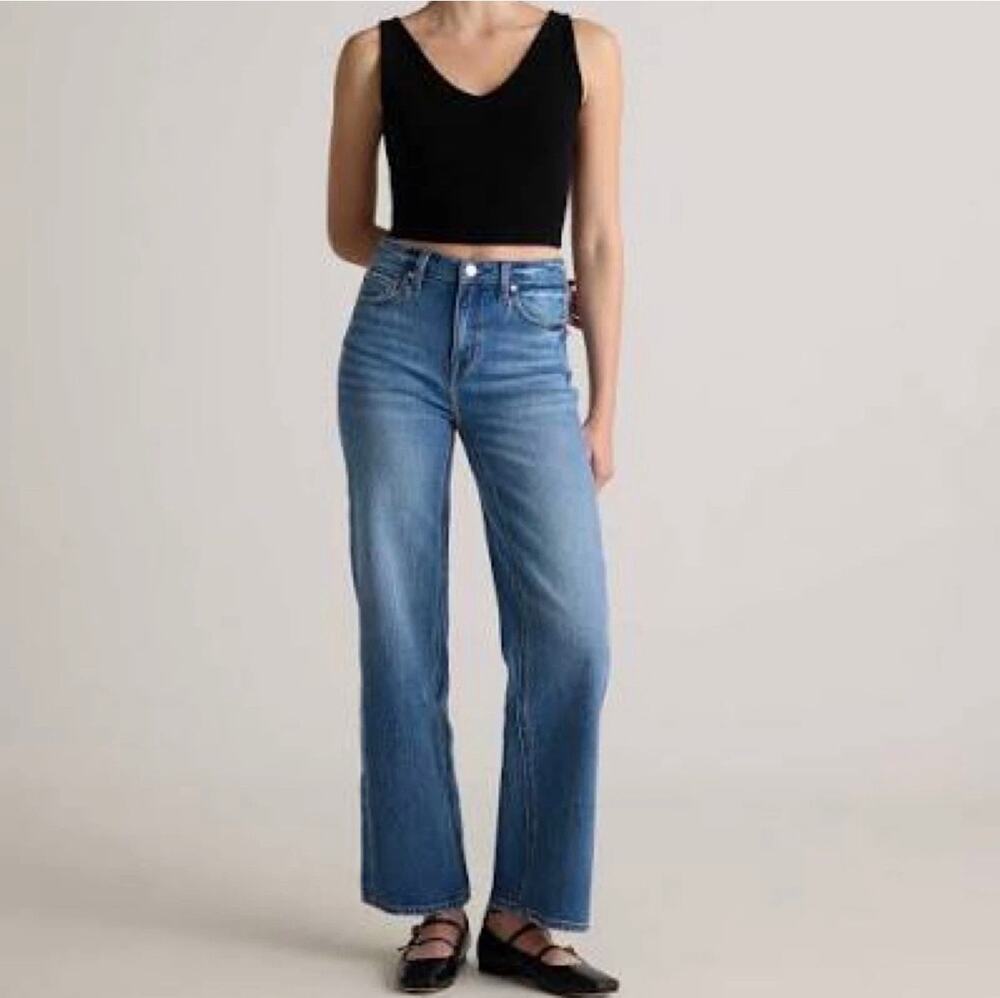 Quince Sz 31 Atlantic Blue Bella Stretch Relaxed Straight Jeans High-Rise Waist